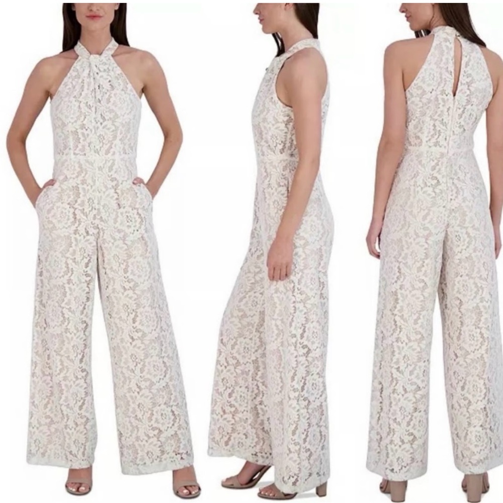 Julia Jordan White Lace Halter Jumpsuit